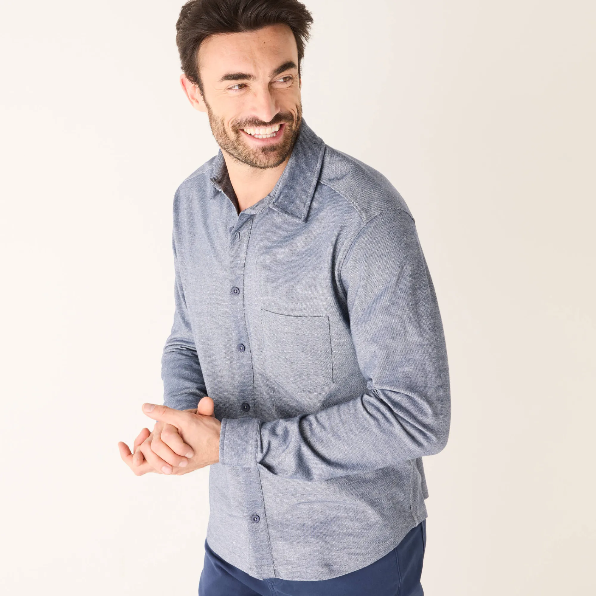 Feestoutfits Heren|T-Shirt, Hemd En Polo<Blancheporte Hemd in piquétricot, lange mouwen gespikkeld blauw