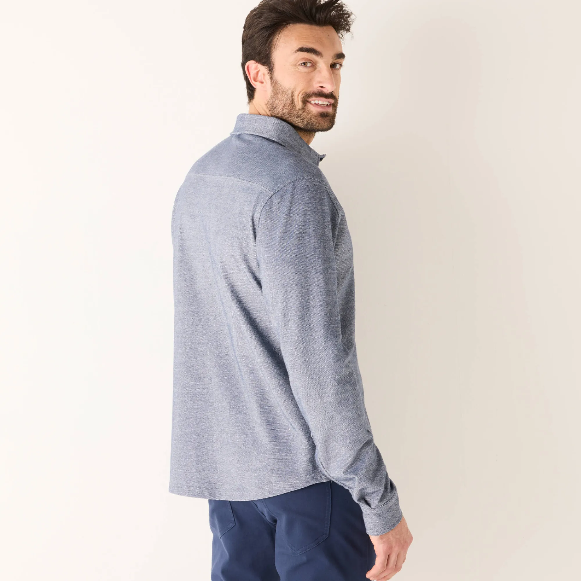 Feestoutfits Heren|T-Shirt, Hemd En Polo<Blancheporte Hemd in piquétricot, lange mouwen gespikkeld blauw