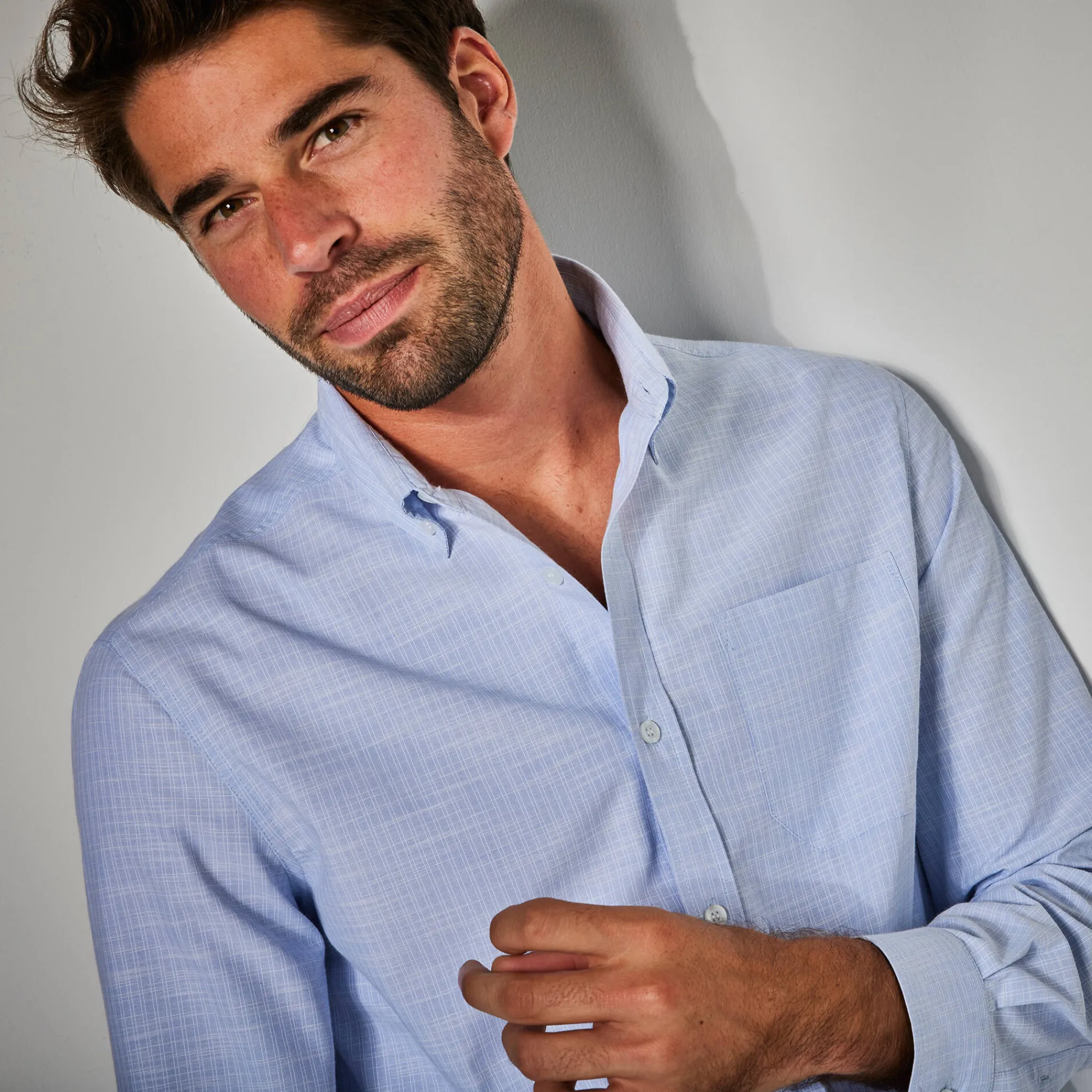 Feestoutfits Heren|T-Shirt, Hemd En Polo<Blancheporte Hemd met reliëfstrepen en oprolbare mouwen hemelsblauw