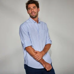 Feestoutfits Heren|T-Shirt, Hemd En Polo<Blancheporte Hemd met reliëfstrepen en oprolbare mouwen hemelsblauw