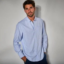 Feestoutfits Heren|T-Shirt, Hemd En Polo<Blancheporte Hemd met reliëfstrepen en oprolbare mouwen hemelsblauw