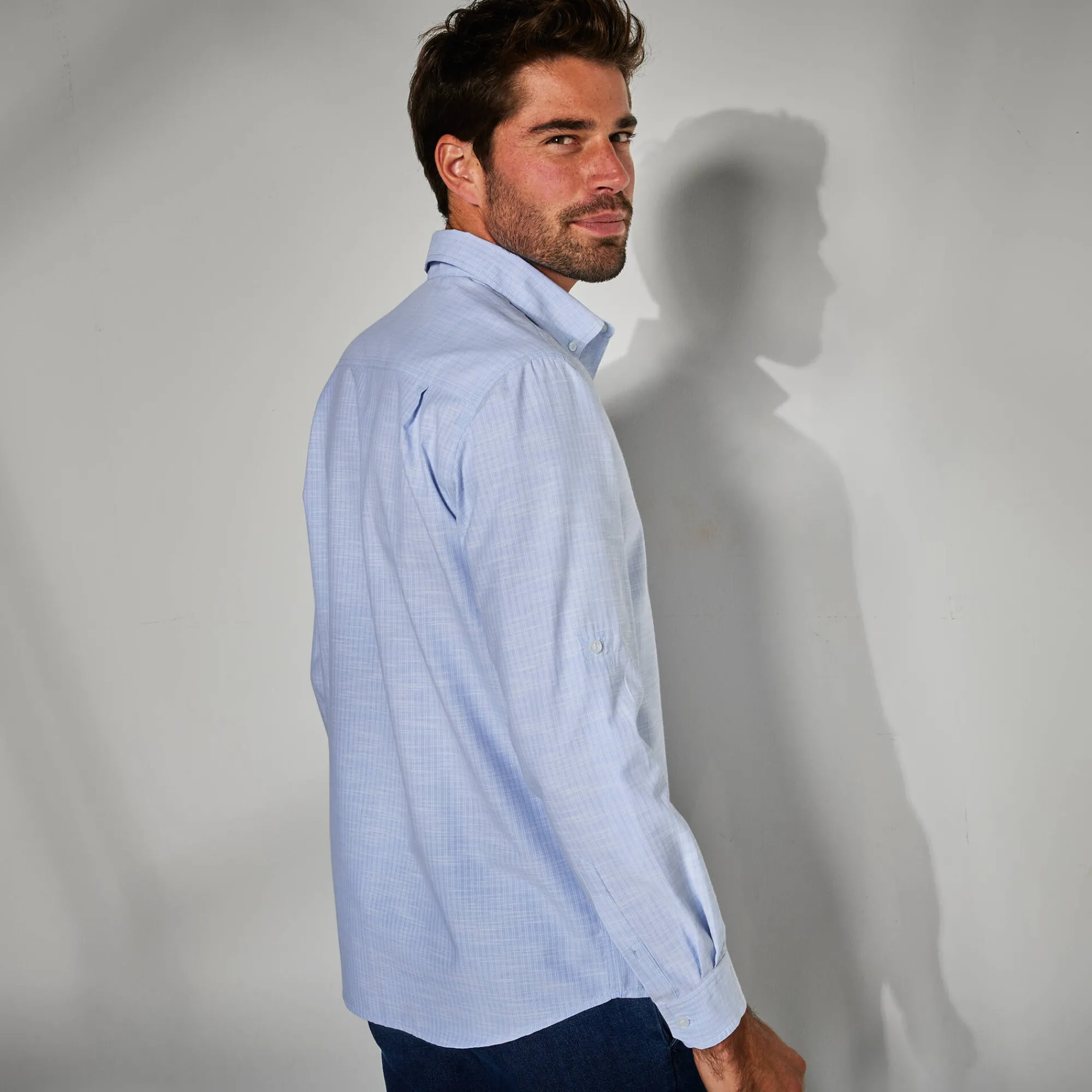 Feestoutfits Heren|T-Shirt, Hemd En Polo<Blancheporte Hemd met reliëfstrepen en oprolbare mouwen hemelsblauw