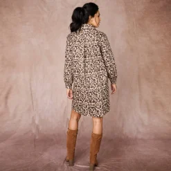 Jurk<Blancheporte Hemdjurk met dierenhuidprint, lange mouwen taupe