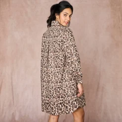 Jurk<Blancheporte Hemdjurk met dierenhuidprint, lange mouwen taupe