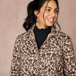 Jurk<Blancheporte Hemdjurk met dierenhuidprint, lange mouwen taupe