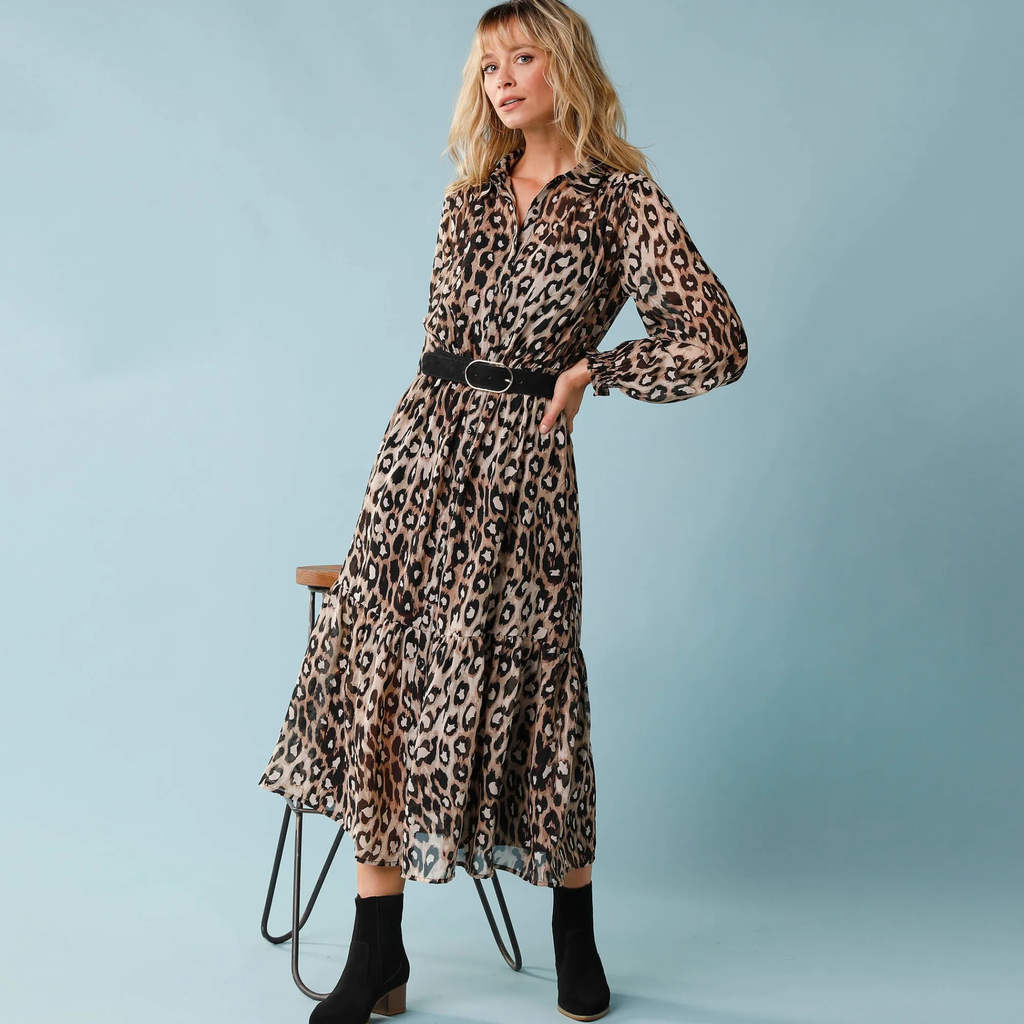 Feestoutfits Dames|Jurk<Blancheporte Hemdjurk voor kleine lengtes, lupaardprint taupe / zwart
