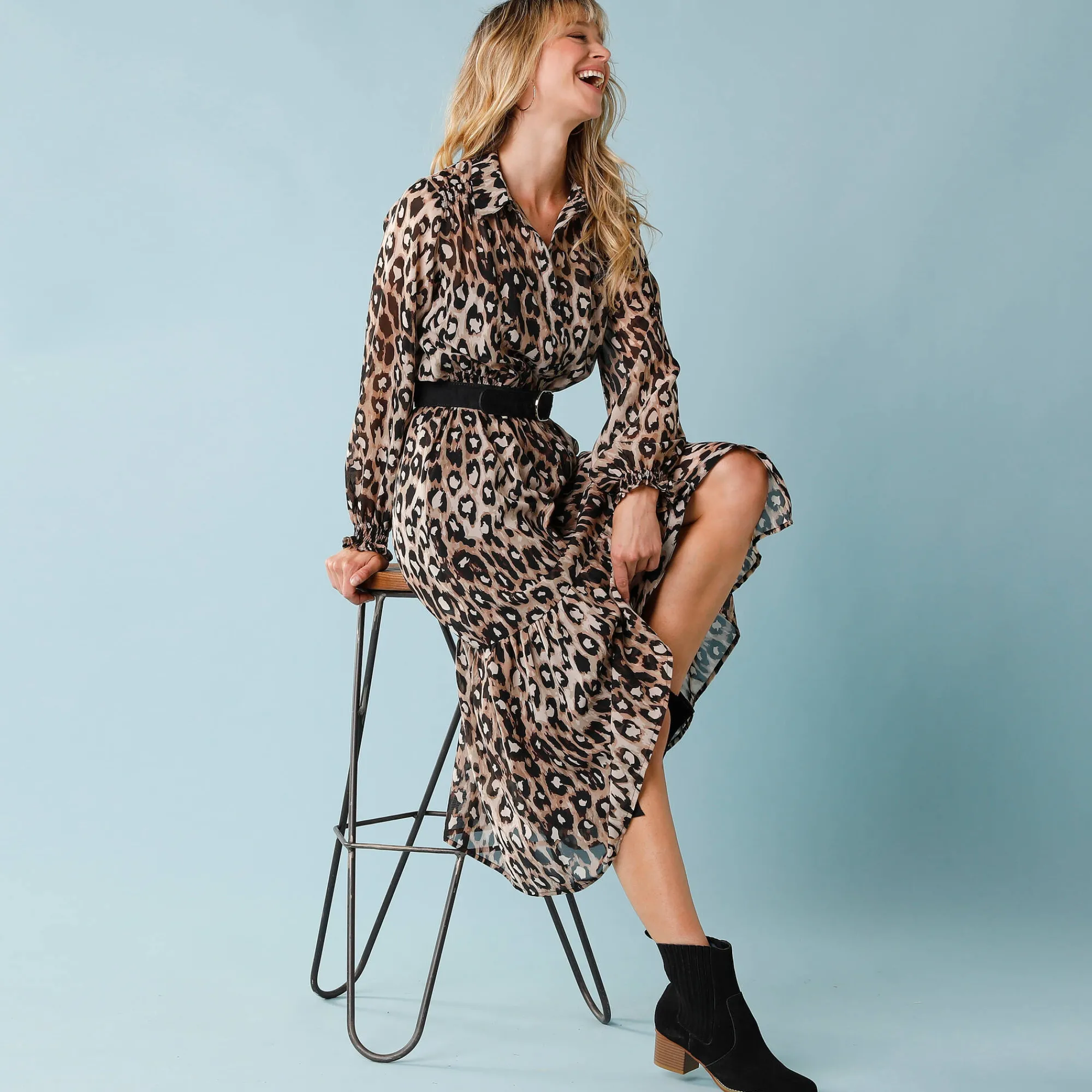 Feestoutfits Dames|Jurk<Blancheporte Hemdjurk voor kleine lengtes, lupaardprint taupe / zwart
