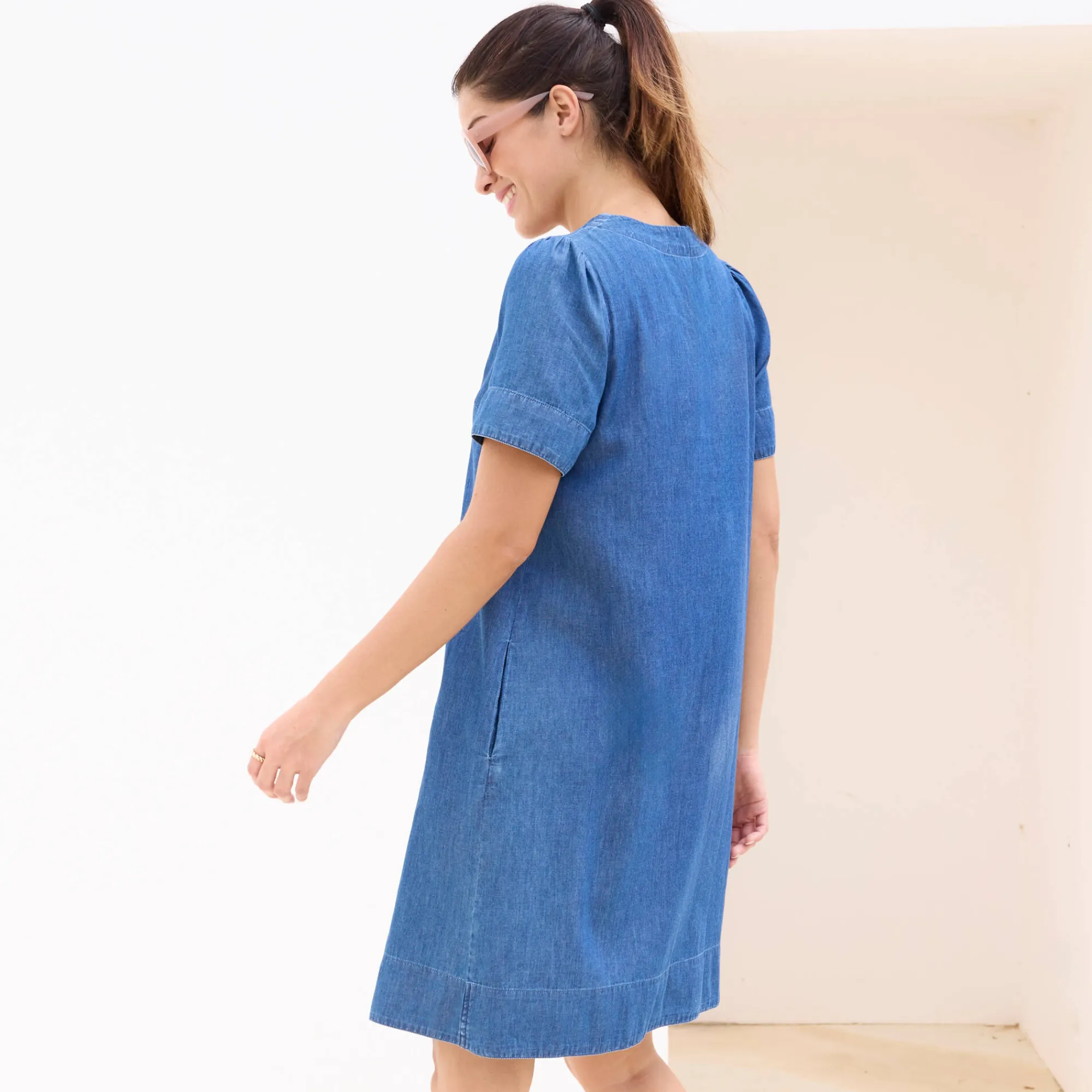 Jurk<Blancheporte Hoesjurk met knopen, lichte jeans stone