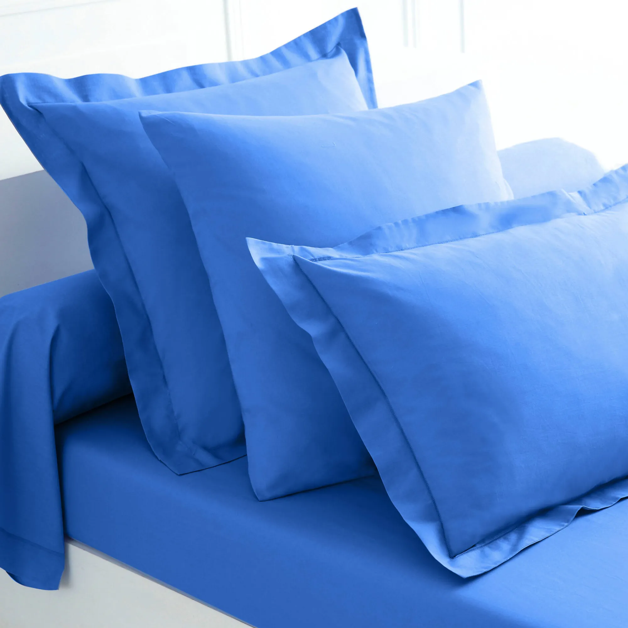 Hoeslaken<Colombine Hoeslaken in effen jersey, hoeken van 26 cm oceaanblauw