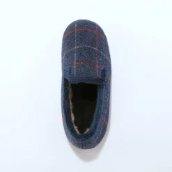 Schoenen|Schoenen Heren<Blancheporte Hoge pantoffels met voering van overwegend wol, ruitenprint marine