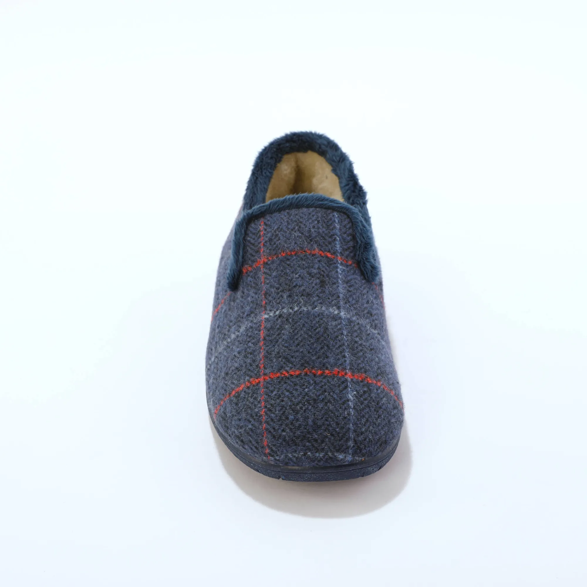 Schoenen|Schoenen Heren<Blancheporte Hoge pantoffels met voering van overwegend wol, ruitenprint marine