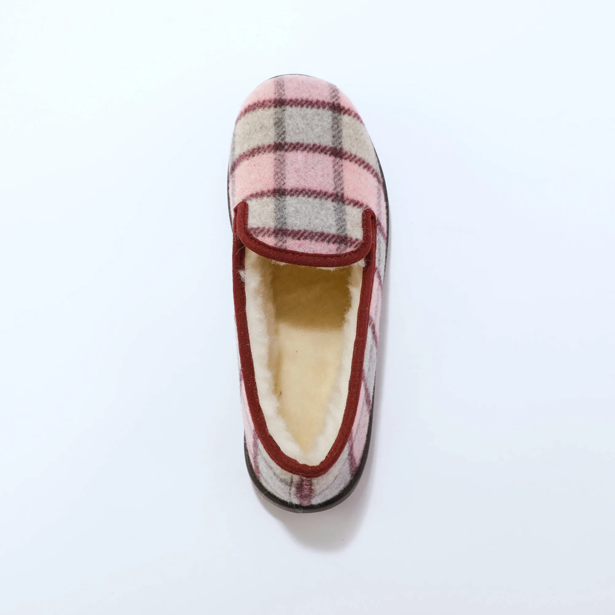 Sloffen|Sloffen<Blancheporte Hoge pantoffels met wolvoering, geruit motief roze