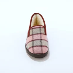 Sloffen|Sloffen<Blancheporte Hoge pantoffels met wolvoering, geruit motief roze