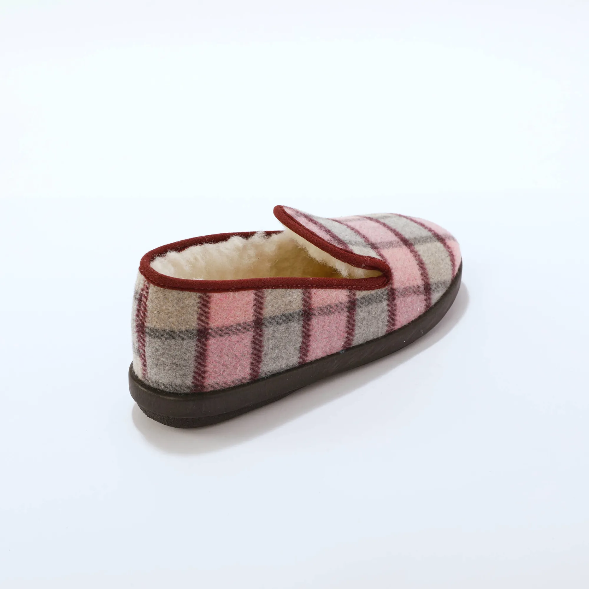 Sloffen|Sloffen<Blancheporte Hoge pantoffels met wolvoering, geruit motief roze