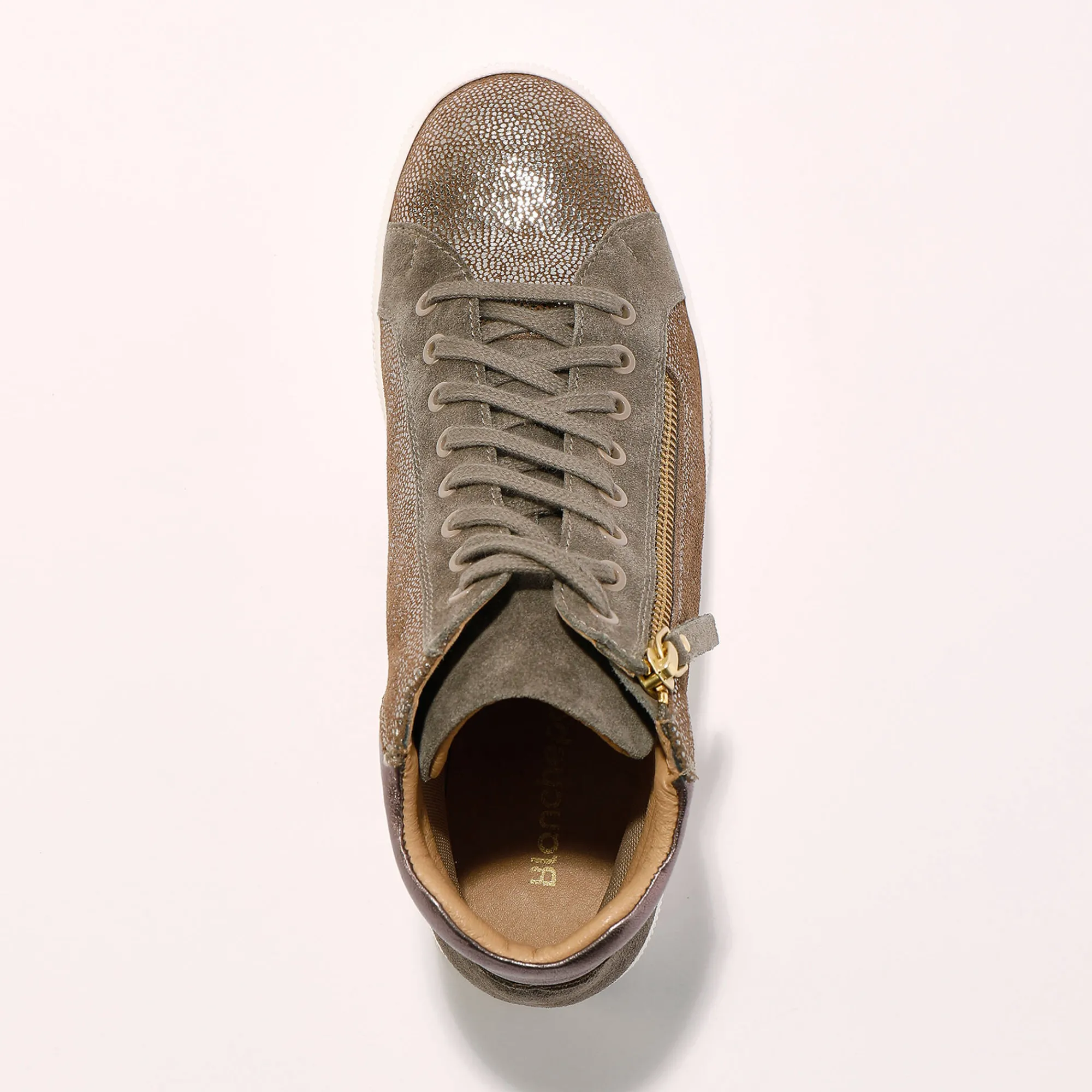 Baskets En Sneakers|Schoenen<Blancheporte Hoge sneakers met rits in soepel en glanzend leer - taupe