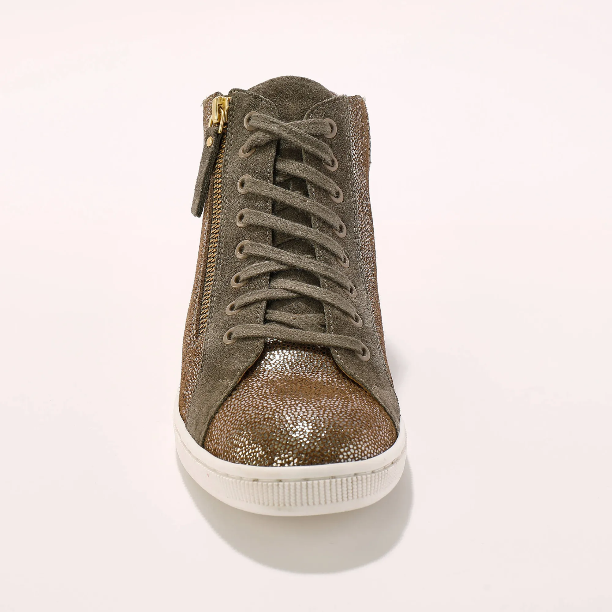 Baskets En Sneakers|Schoenen<Blancheporte Hoge sneakers met rits in soepel en glanzend leer - taupe