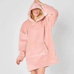Plaid<Blancheporte Hoodie-plaid in fleece met kap en sherpavoering roze