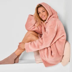 Plaid<Blancheporte Hoodie-plaid in fleece met kap en sherpavoering roze