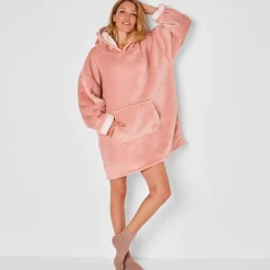 Plaid<Blancheporte Hoodie-plaid in fleece met kap en sherpavoering roze