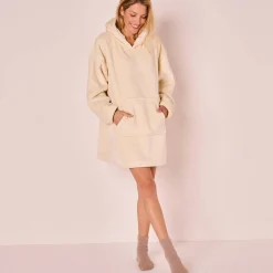 Plaid<Blancheporte Hoodie-plaid in fleece met kap en sherpavoering ecru