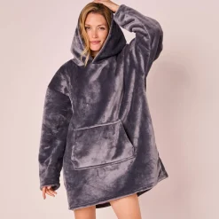 Plaid<Blancheporte Hoodie-plaid in fleece met kap en sherpavoering grijs