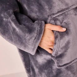 Plaid<Blancheporte Hoodie-plaid in fleece met kap en sherpavoering grijs