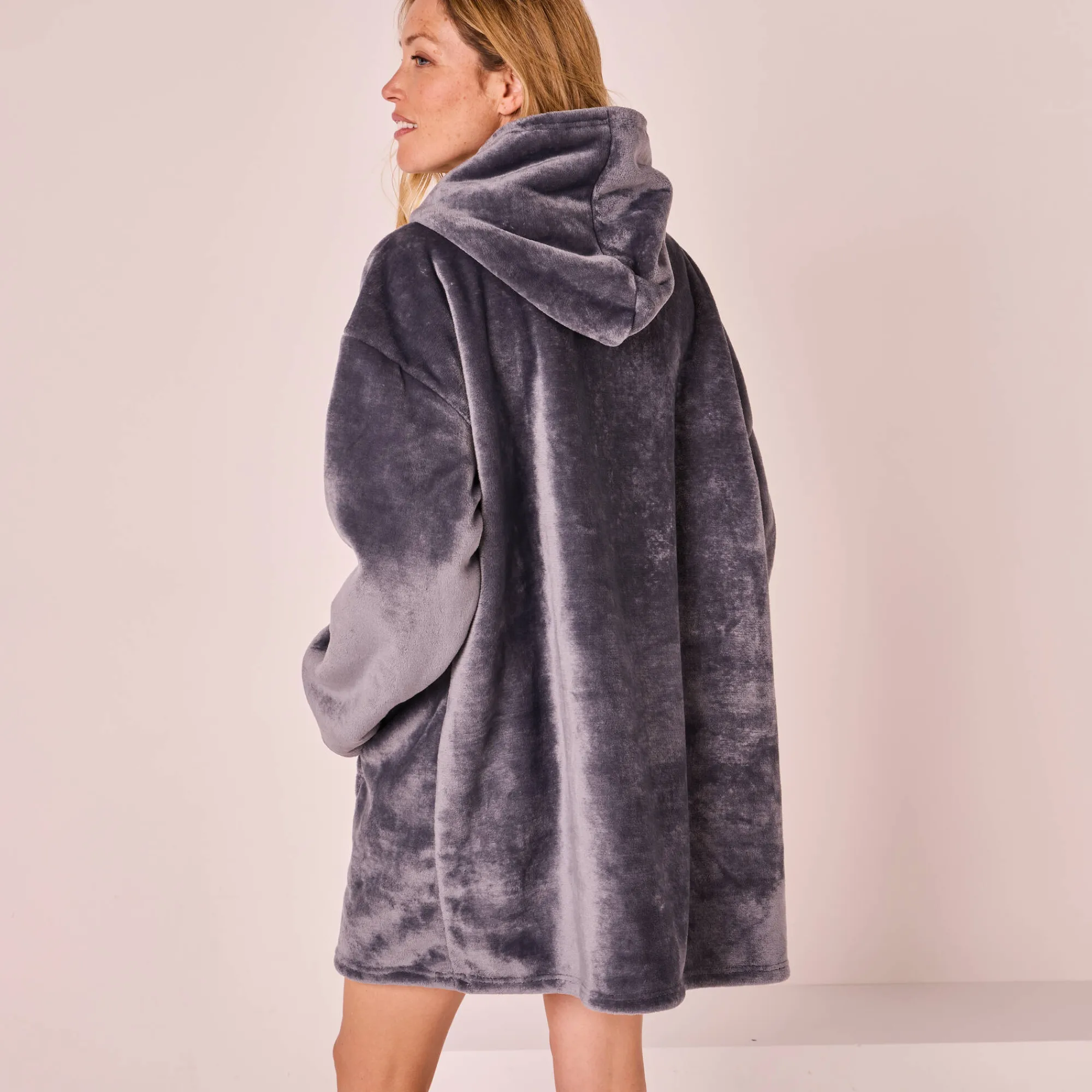Plaid<Blancheporte Hoodie-plaid in fleece met kap en sherpavoering grijs