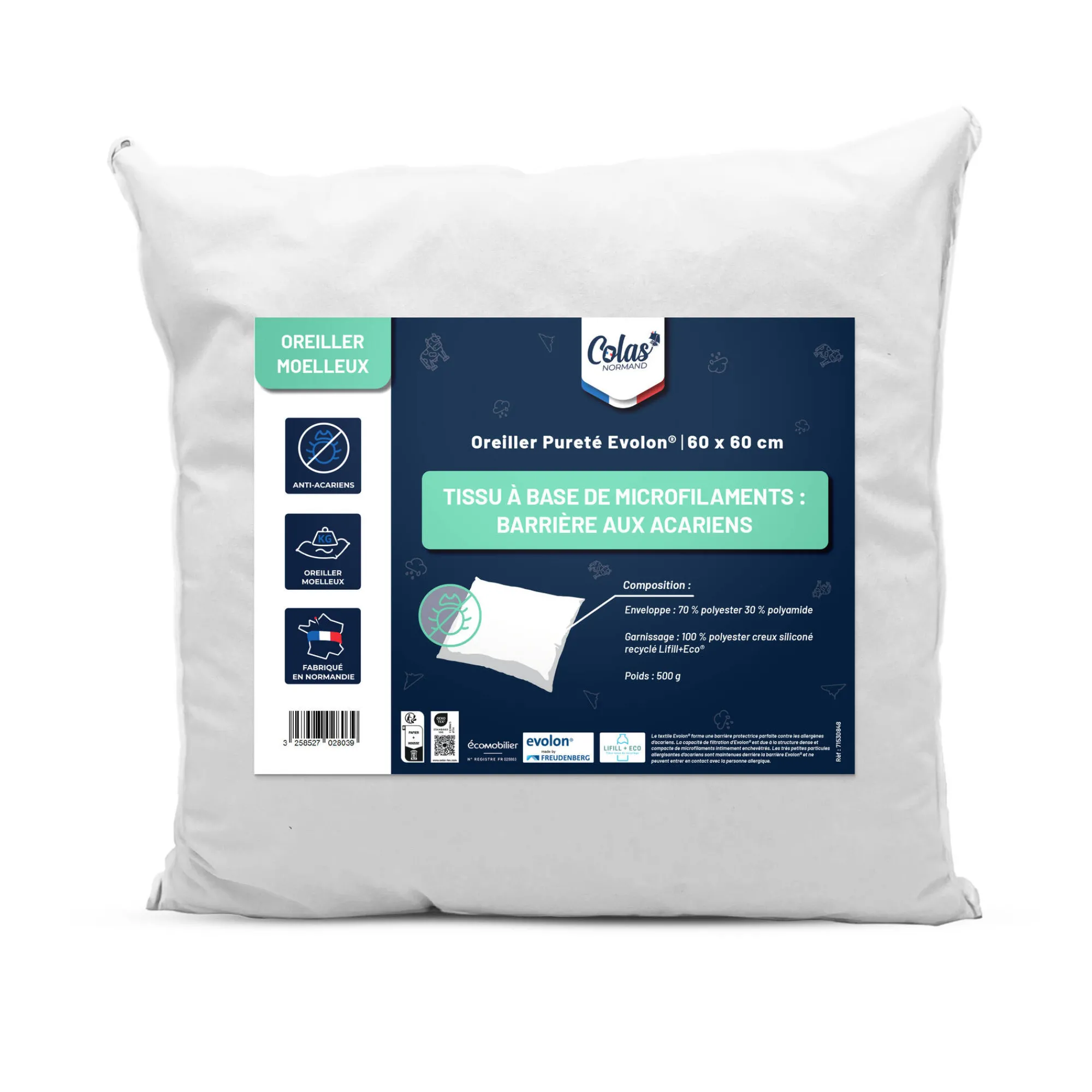 Hoofdkussen<Blancheporte Hoofdkussen Evolon® antihuisstofmijt en -bedwantsen, wassen op 95° wit