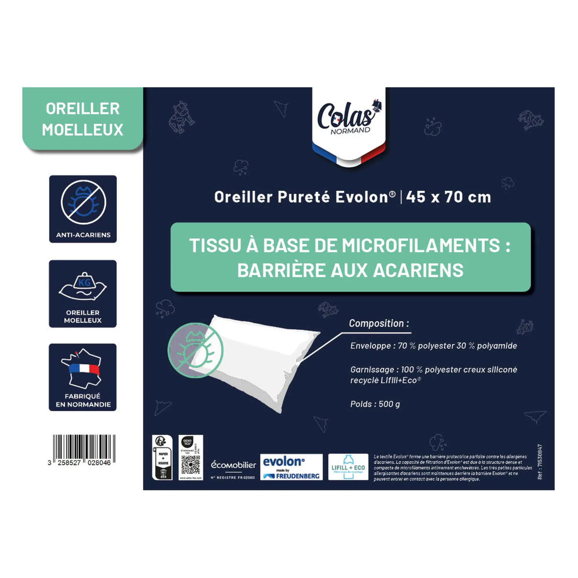 Hoofdkussen<Blancheporte Hoofdkussen Evolon® antihuisstofmijt en -bedwantsen, wassen op 95° wit