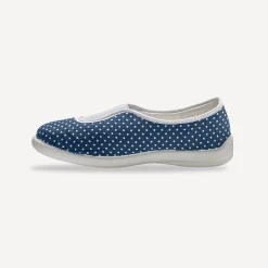 Sloffen|Sloffen<Blancheporte Huisballerina's met elastiek en stippenprint blauw