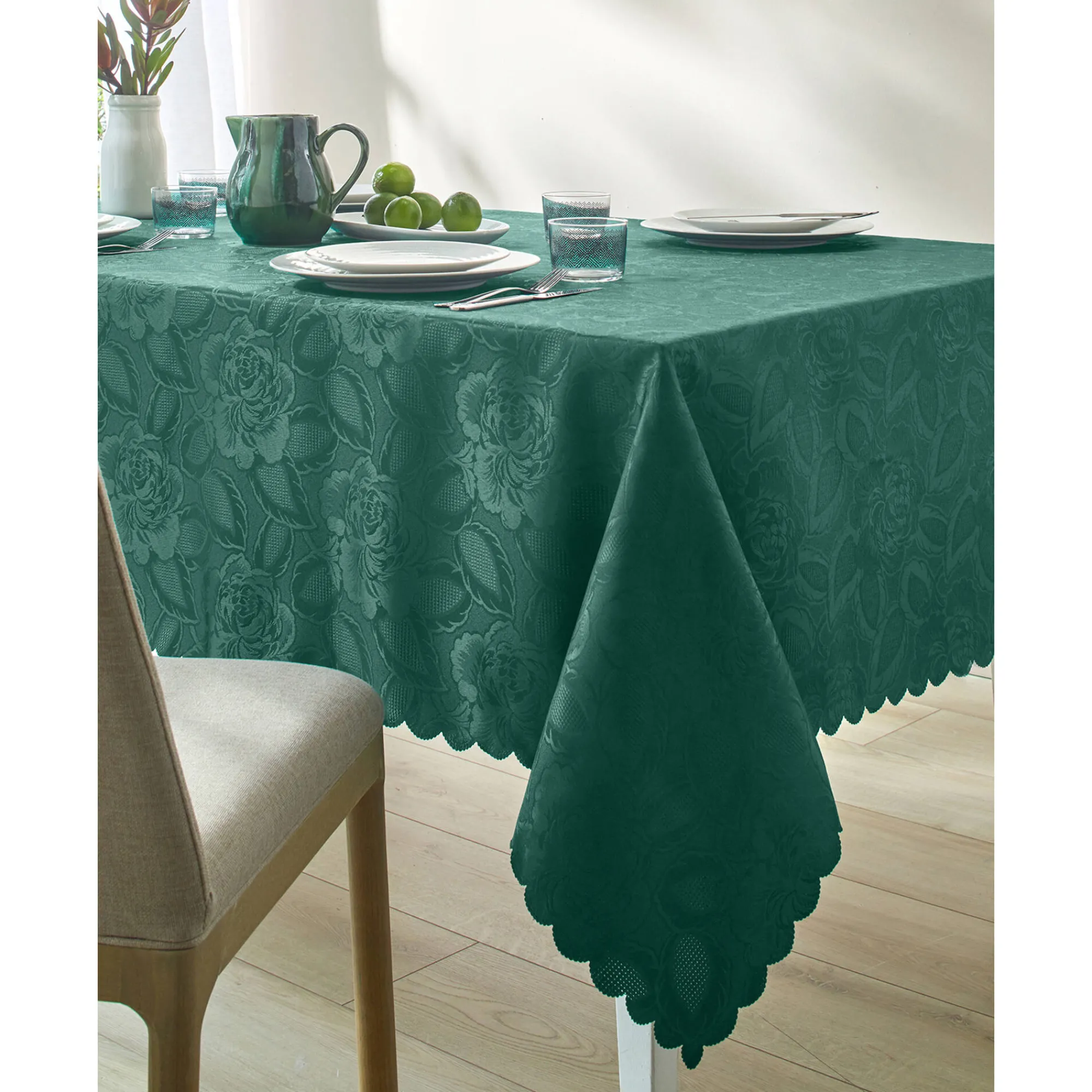 Feesttafel|Tafellaken En Tafelloper<Blancheporte Jacquard tafellaken in damast flessengroen