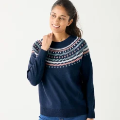 Trui En Vest<Blancheporte Jacquardtrui, lamswol marine / roze