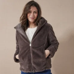 Parka En Donsjas<Blancheporte Jas in nepbont, omkeerbaar tot gewatteerde jas donkertaupe