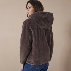 Parka En Donsjas<Blancheporte Jas in nepbont, omkeerbaar tot gewatteerde jas donkertaupe