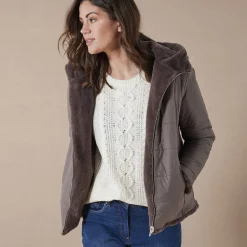 Parka En Donsjas<Blancheporte Jas in nepbont, omkeerbaar tot gewatteerde jas donkertaupe