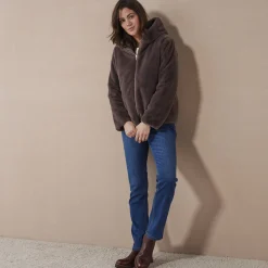 Parka En Donsjas<Blancheporte Jas in nepbont, omkeerbaar tot gewatteerde jas donkertaupe