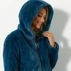 Parka En Donsjas<Blancheporte Jas in nepbont, omkeerbaar tot gewatteerde jas eendenblauw