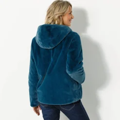Parka En Donsjas<Blancheporte Jas in nepbont, omkeerbaar tot gewatteerde jas eendenblauw