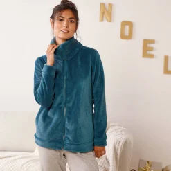 Peignoir En Kamerjas<Blancheporte Jasje in fleece met rits pauwblauw