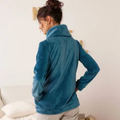 Peignoir En Kamerjas<Blancheporte Jasje in fleece met rits pauwblauw