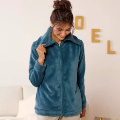 Peignoir En Kamerjas<Blancheporte Jasje in fleece met rits pauwblauw