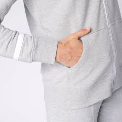 Trui En Vest<Blancheporte Jasje in geruwd molton met rits chiné grijs / wit