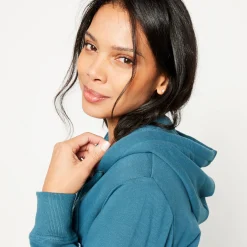 Trui En Vest<Blancheporte Jasje in geruwd molton met rits eendenblauw / wit