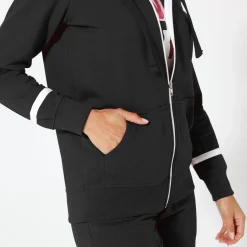Trui En Vest<Blancheporte Jasje in geruwd molton met rits zwart / wit