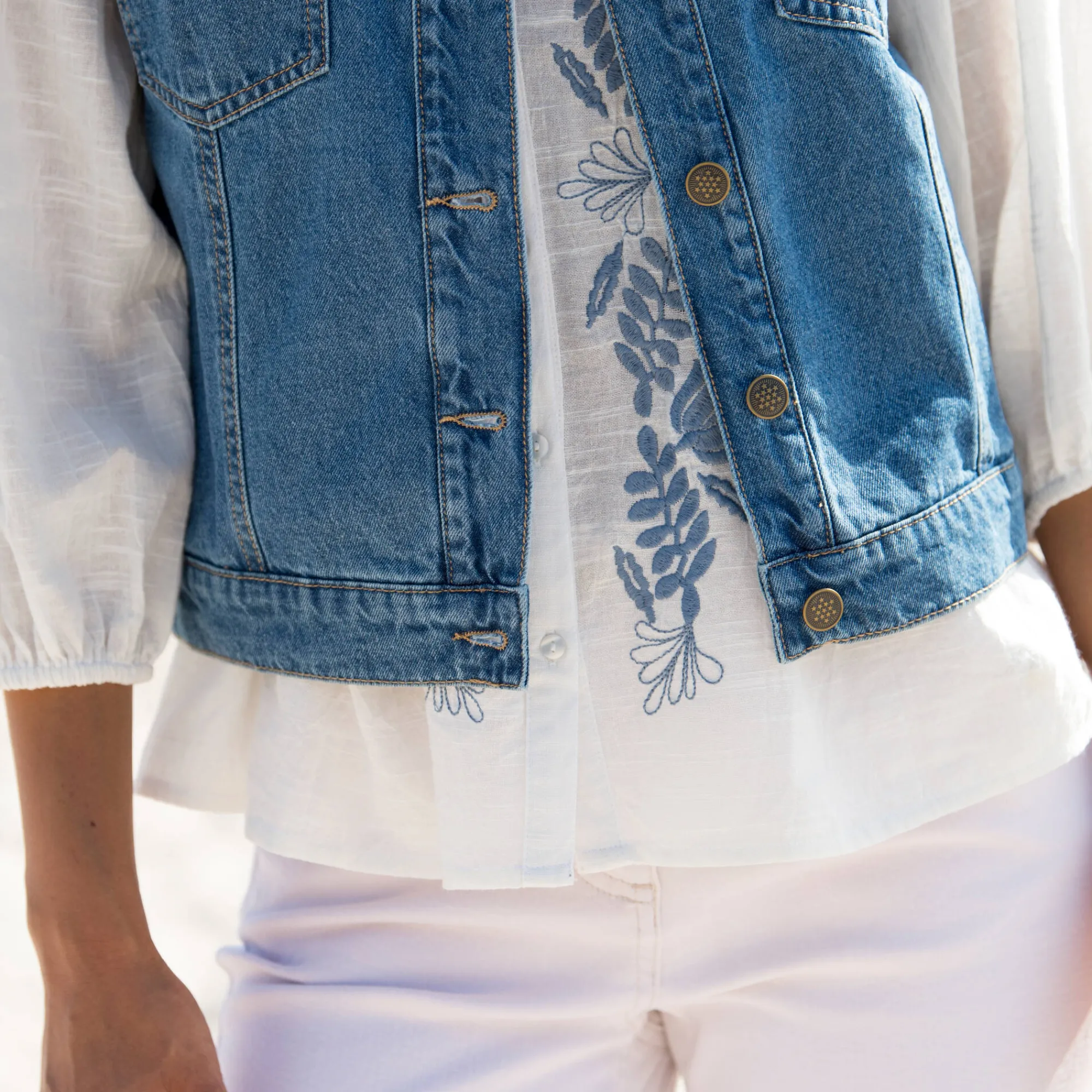 Jas En Mantel<Blancheporte Jasje in jeans, zonder mouwen bleached
