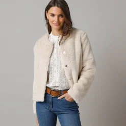 Jas En Mantel<Lora Zellini Jasje in nepbont beige