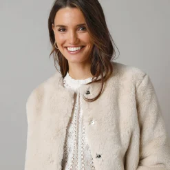 Jas En Mantel<Lora Zellini Jasje in nepbont beige
