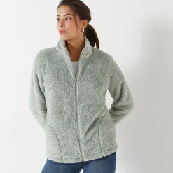Trui En Vest<Outdoor Collection Jasje in pluchetricot chiné amandelgroen