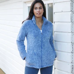Trui En Vest<Outdoor Collection Jasje in pluchetricot chiné grijsblauw