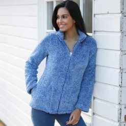 Trui En Vest<Outdoor Collection Jasje in pluchetricot chiné grijsblauw